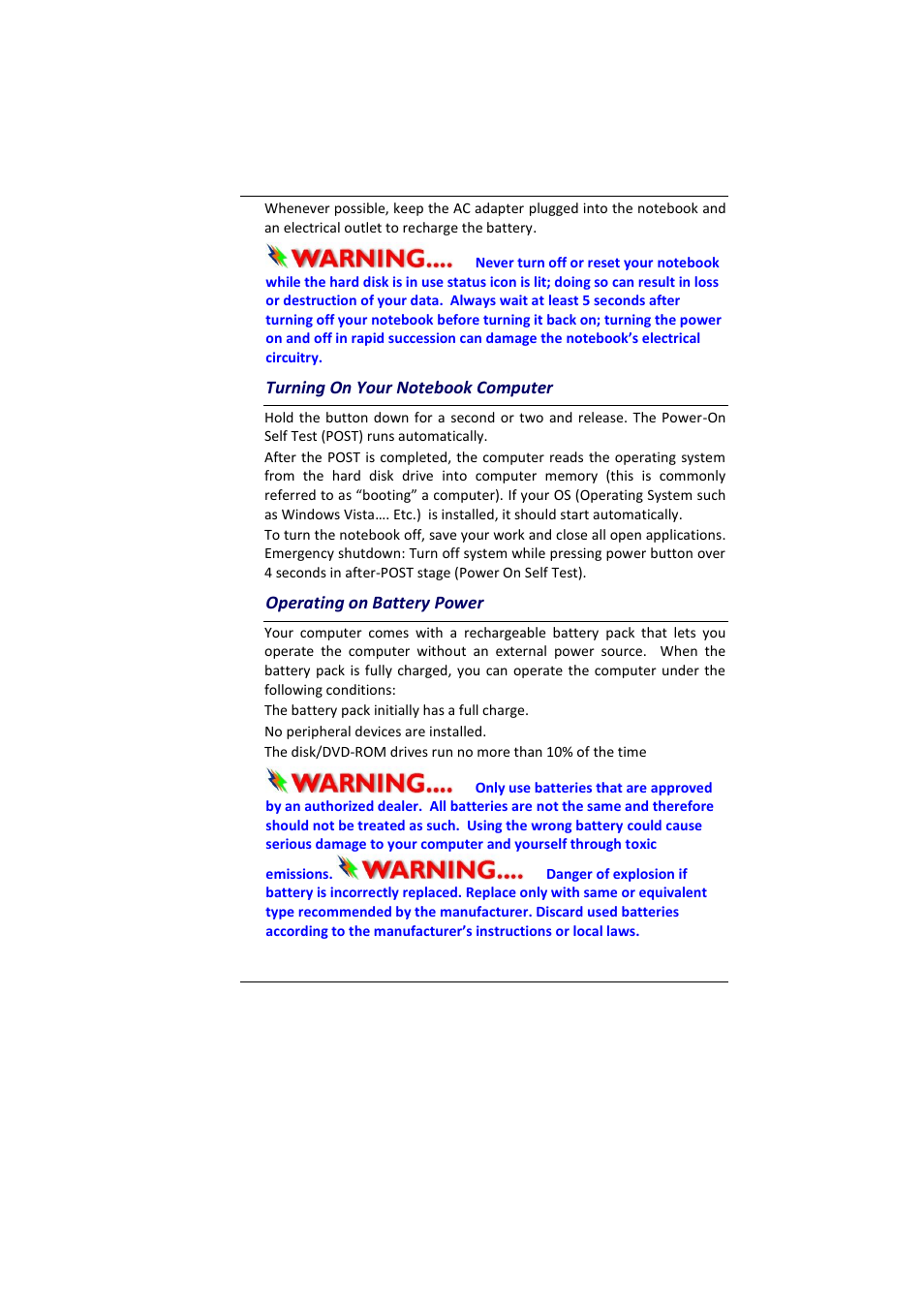 Urning, Otebook, Omputer | Perating on, Attery, Ower | Elitegroup MB45II7 WIN8 User Manual | Page 26 / 63