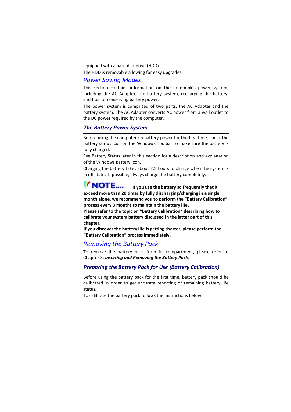 Attery, Ower, Ystem | Reparing the, Ack for, Alibration, Power saving modes, Removing the battery pack | Elitegroup MB45II7 WIN8 User Manual | Page 32 / 63