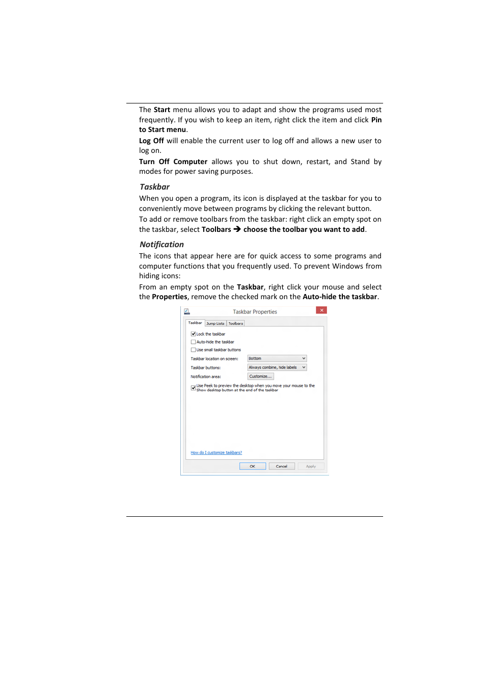 Taskbar, Notification | Elitegroup MB45II7 WIN8 User Manual | Page 37 / 63