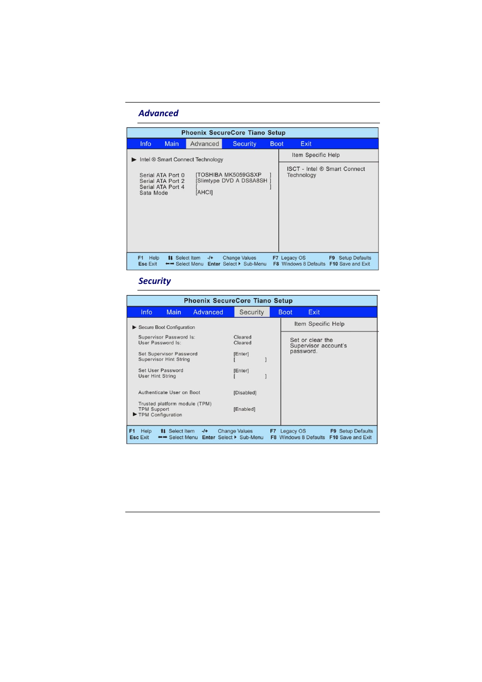 Dvanced, Ecurity | Elitegroup MB45II7 WIN8 User Manual | Page 45 / 63