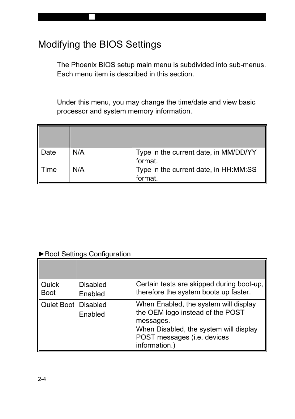 Description, Modifying the bios settings, Main setup | Boot setup | Elitegroup P53IN v.2 User Manual | Page 4 / 8