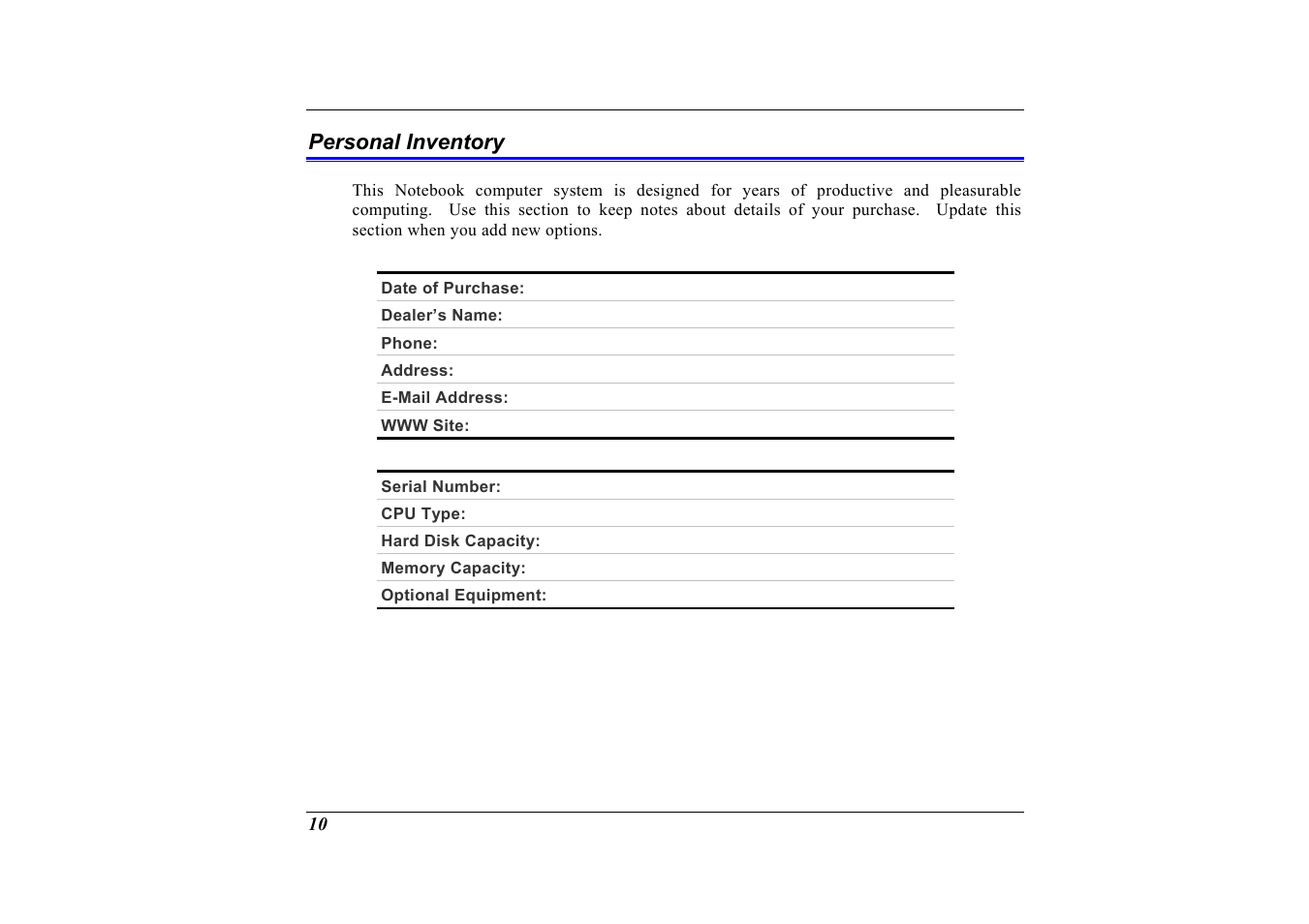 Personal inventory | Elitegroup G320 User Manual | Page 12 / 103