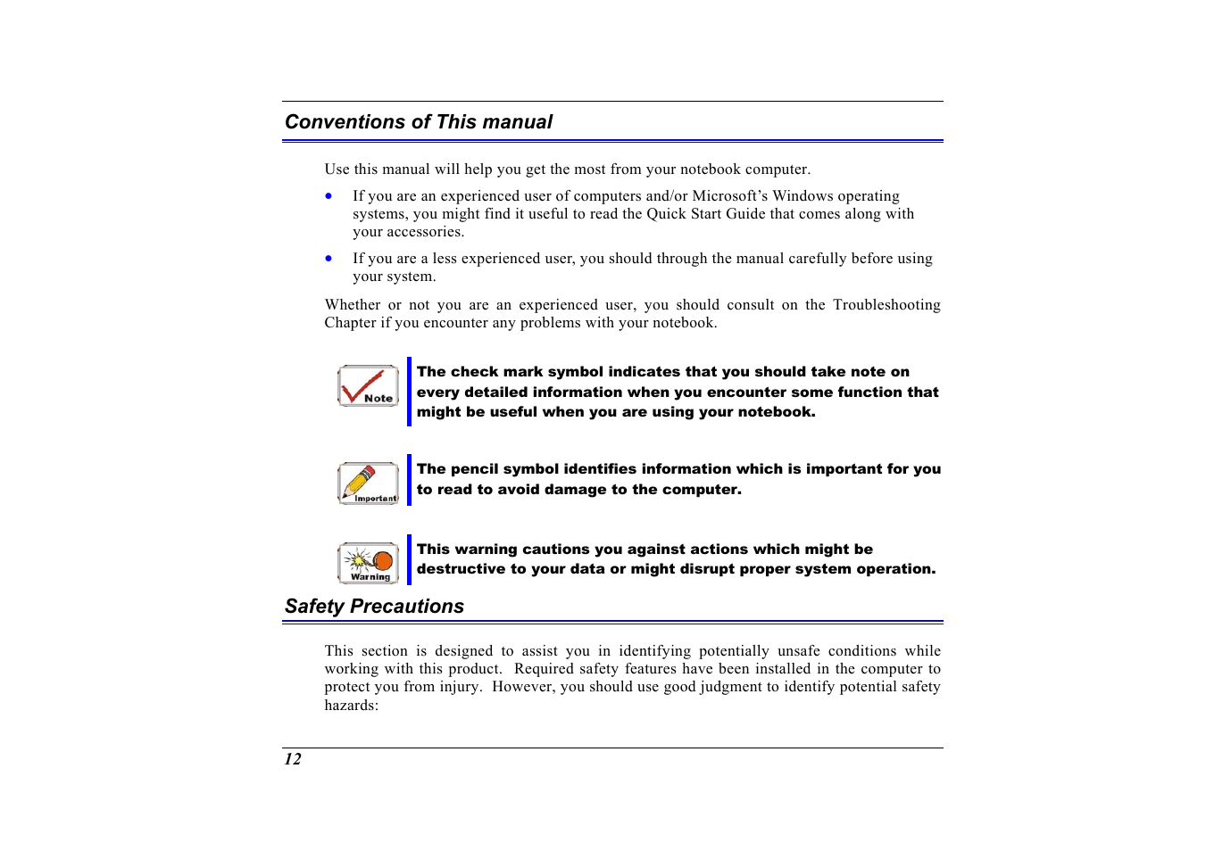 Conventions of this manual | Elitegroup G320 User Manual | Page 14 / 103