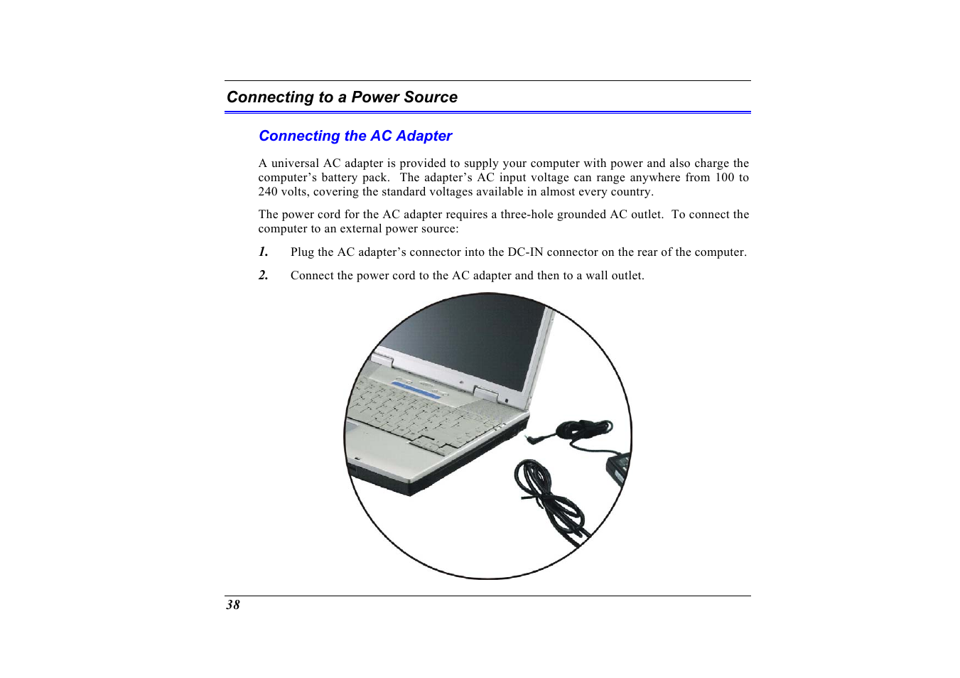 Connecting to a power source, Connecting the ac adapter | Elitegroup G320 User Manual | Page 40 / 103