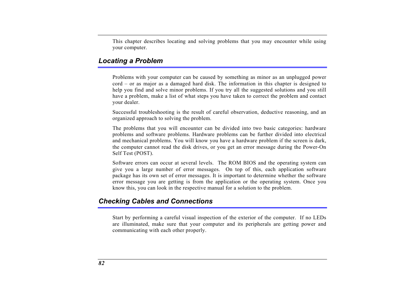 Locating a problem, Checking cables and connections, Locating a problem checking cables and connections | Elitegroup G320 User Manual | Page 84 / 103