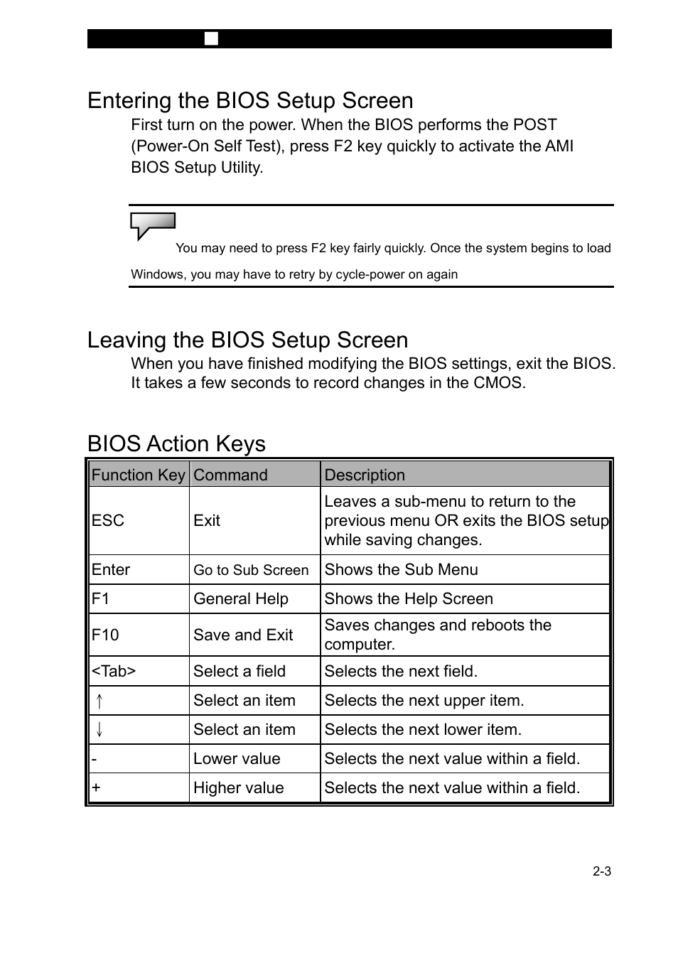 Entering the bios setup screen, Leaving the bios setup screen, Bios action keys | Elitegroup P71EN User Manual v.2 User Manual | Page 3 / 8