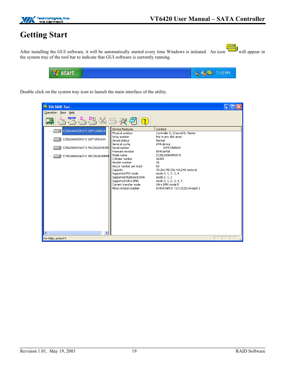 Getting start, Vt6420 user manual – sata controller | Elitegroup P71EN installation User Manual | Page 23 / 47