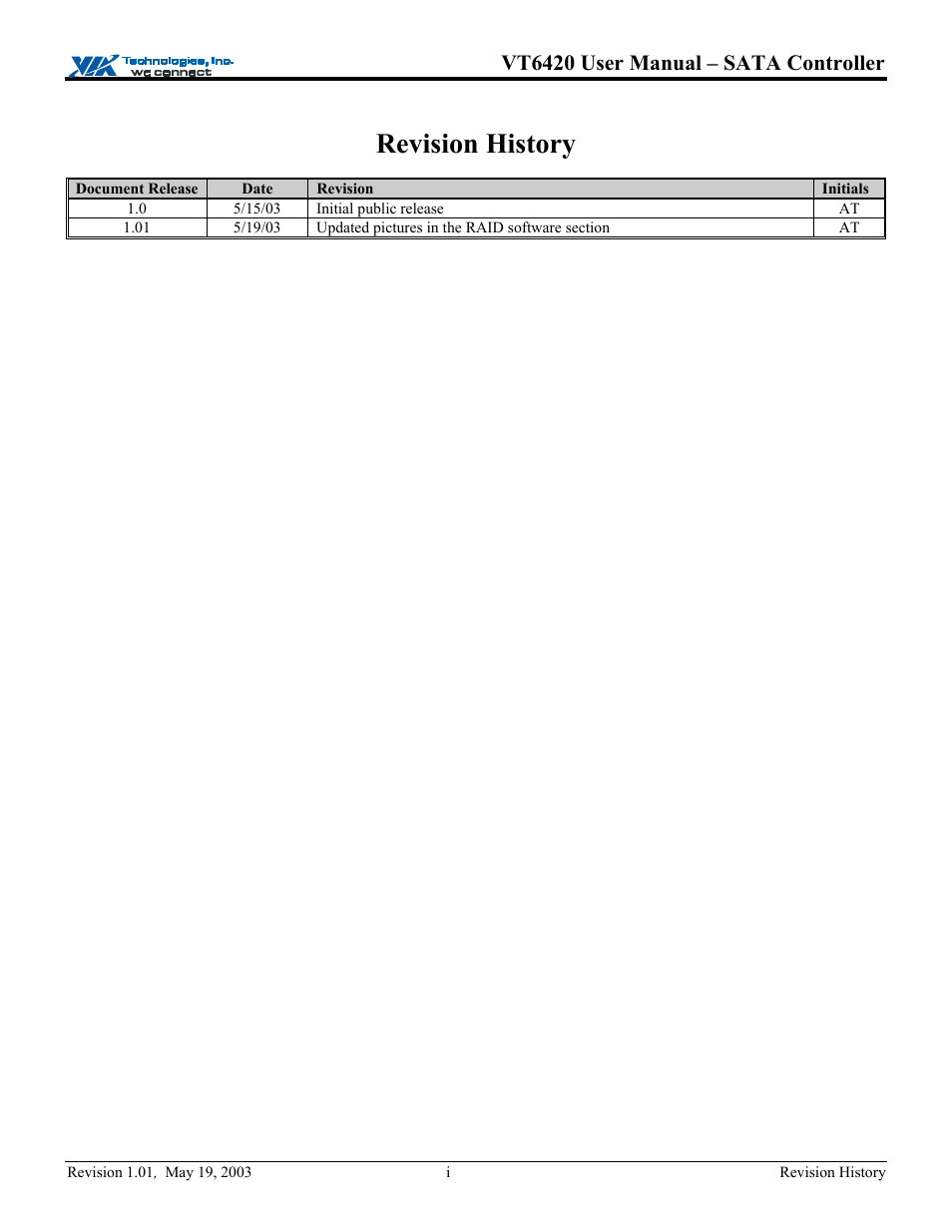 Revision history, Vt6420 user manual – sata controller | Elitegroup P71EN installation User Manual | Page 3 / 47
