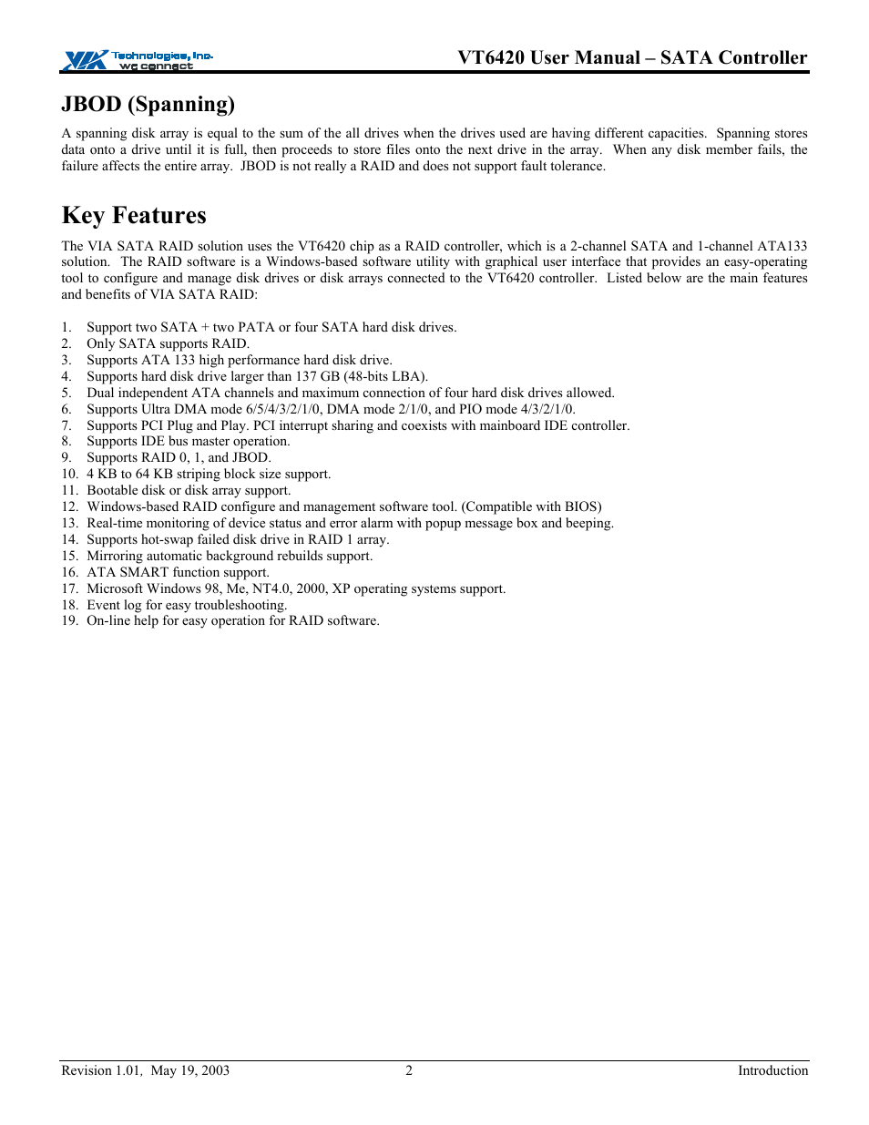 Jbod (spanning), Key features | Elitegroup P71EN installation User Manual | Page 6 / 47