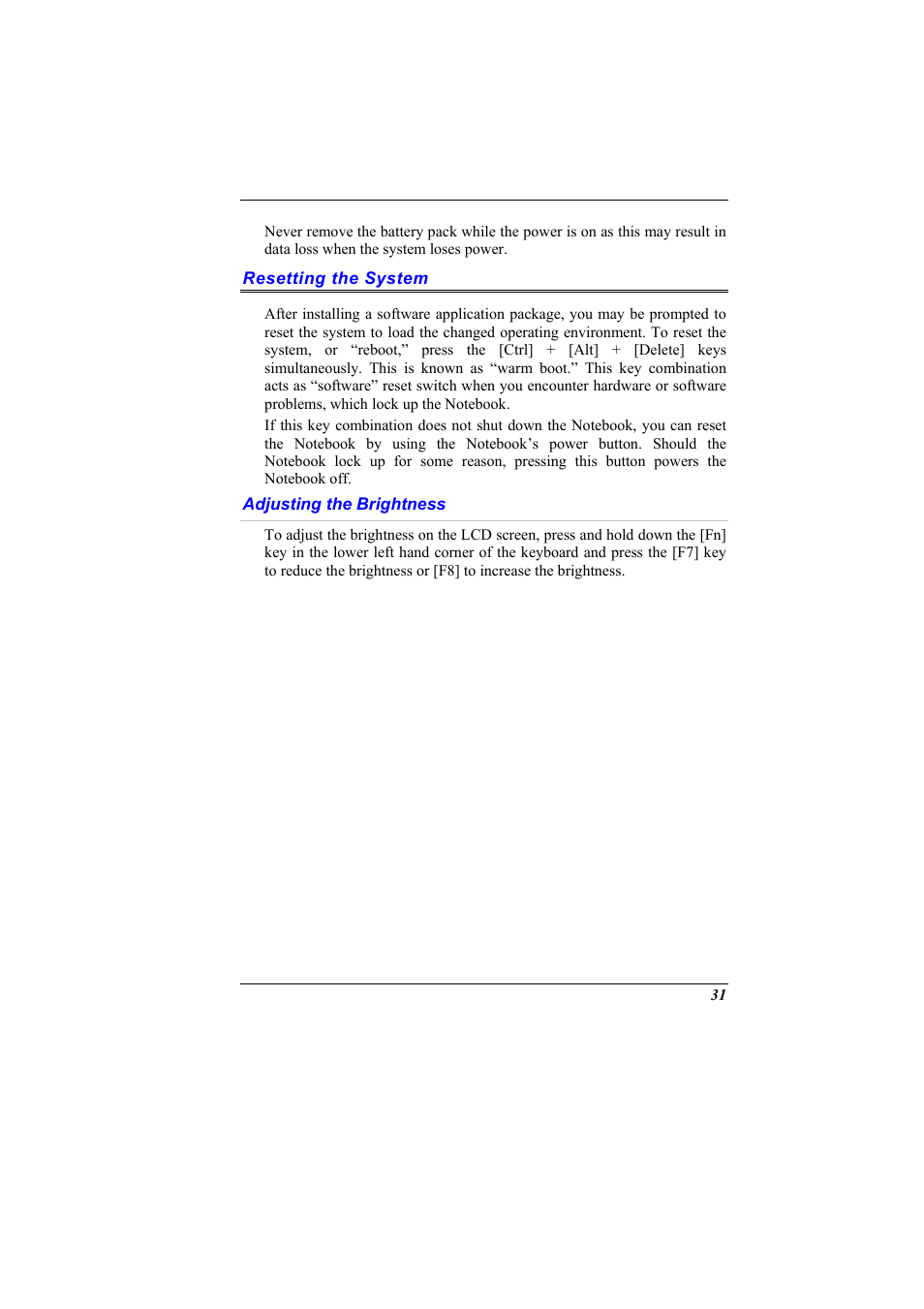 Resetting the system, Adjusting the brightness | Elitegroup G900 User Manual User Manual | Page 39 / 103