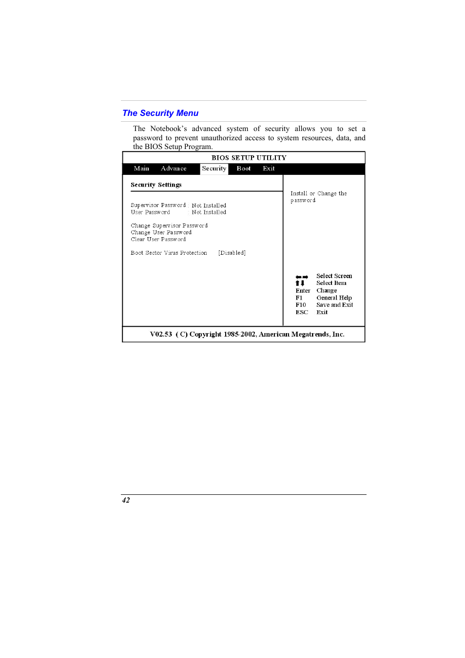 The security menu | Elitegroup G900 User Manual User Manual | Page 50 / 103