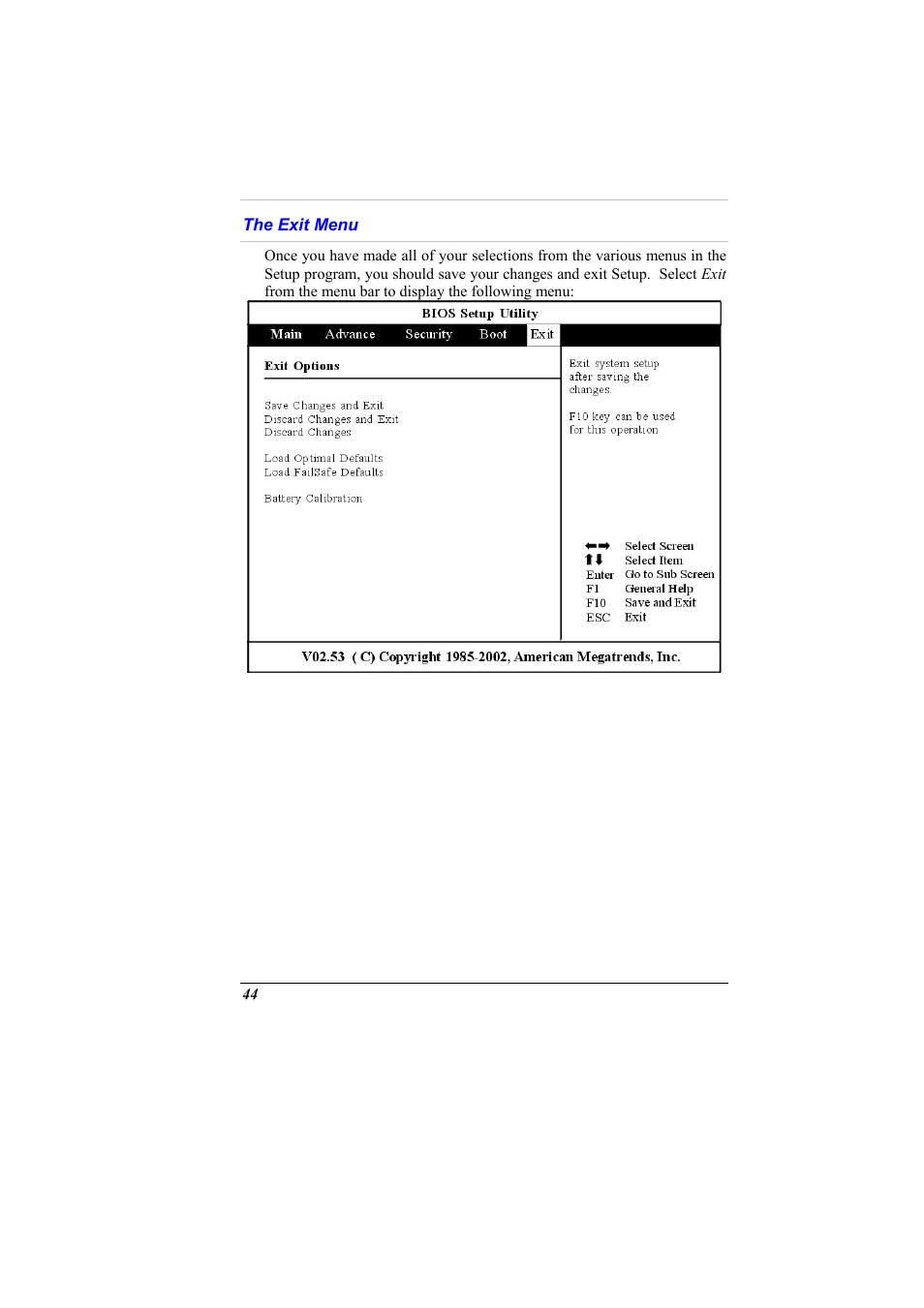 The exit menu | Elitegroup G900 User Manual User Manual | Page 52 / 103