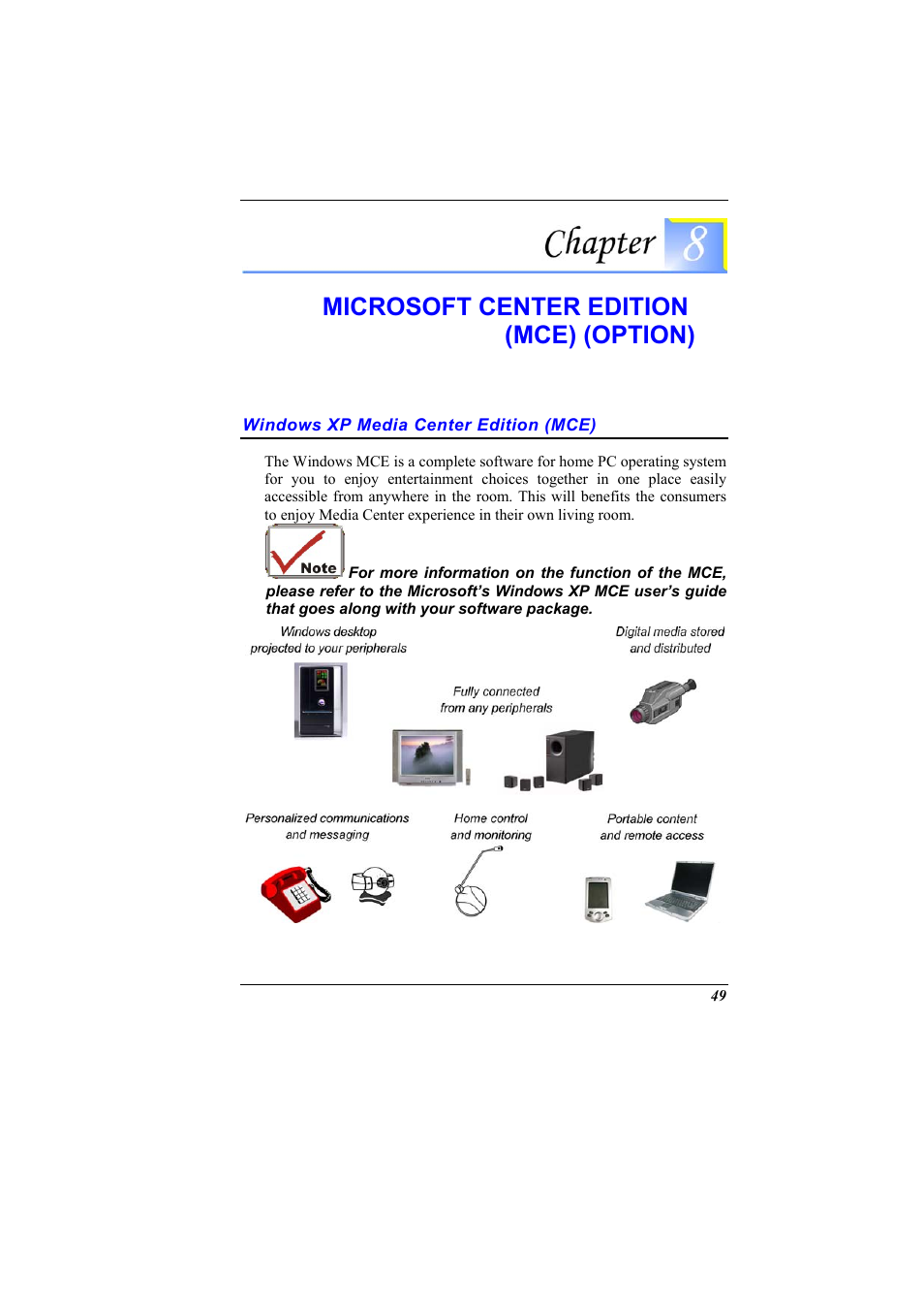 Windows xp media center edition (mce), Chapter 8: microsoft center edition (mce) (option), Microsoft center edition (mce) (option) | Elitegroup G900 User Manual User Manual | Page 57 / 103