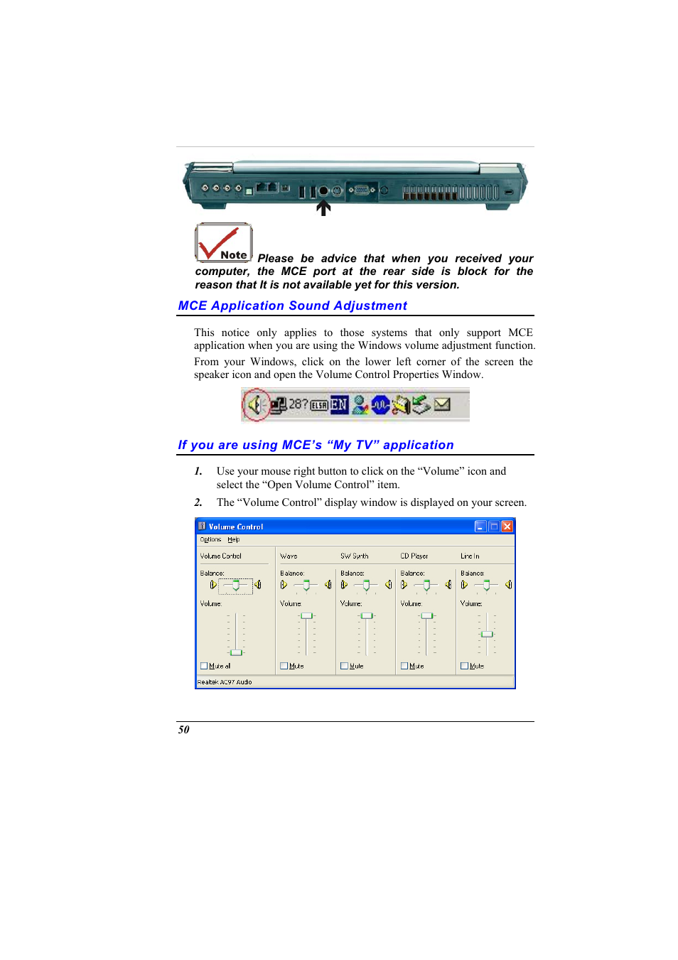 Mce application sound adjustment, If you are using mce’s “my tv” application | Elitegroup G900 User Manual User Manual | Page 58 / 103