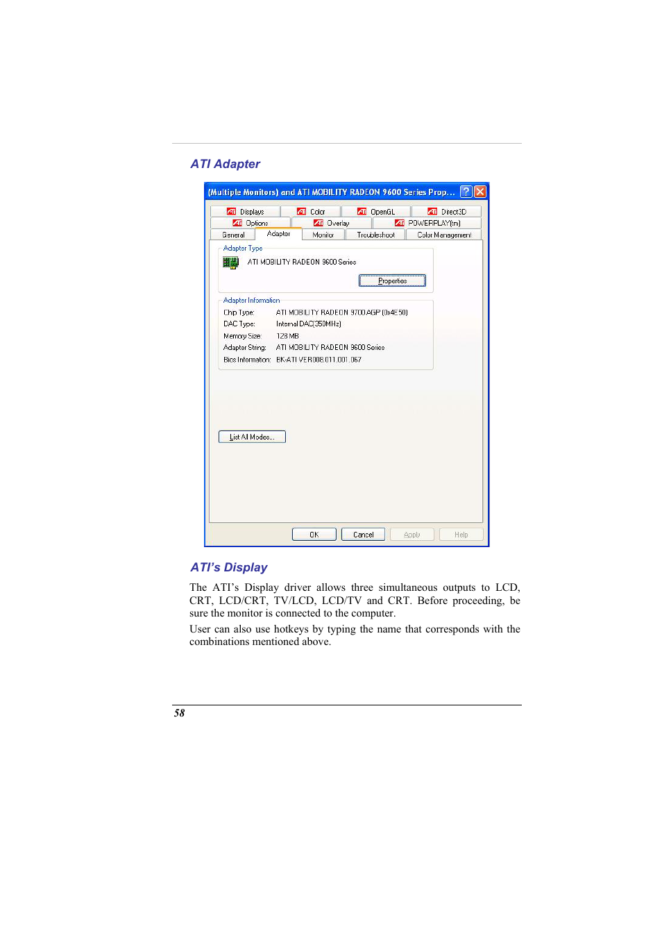 Ati adapter, Ati’s display | Elitegroup G900 User Manual User Manual | Page 66 / 103