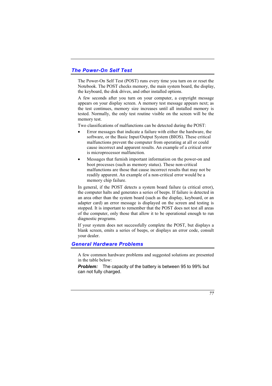 The power-on self test, General hardware problems | Elitegroup G900 User Manual User Manual | Page 85 / 103