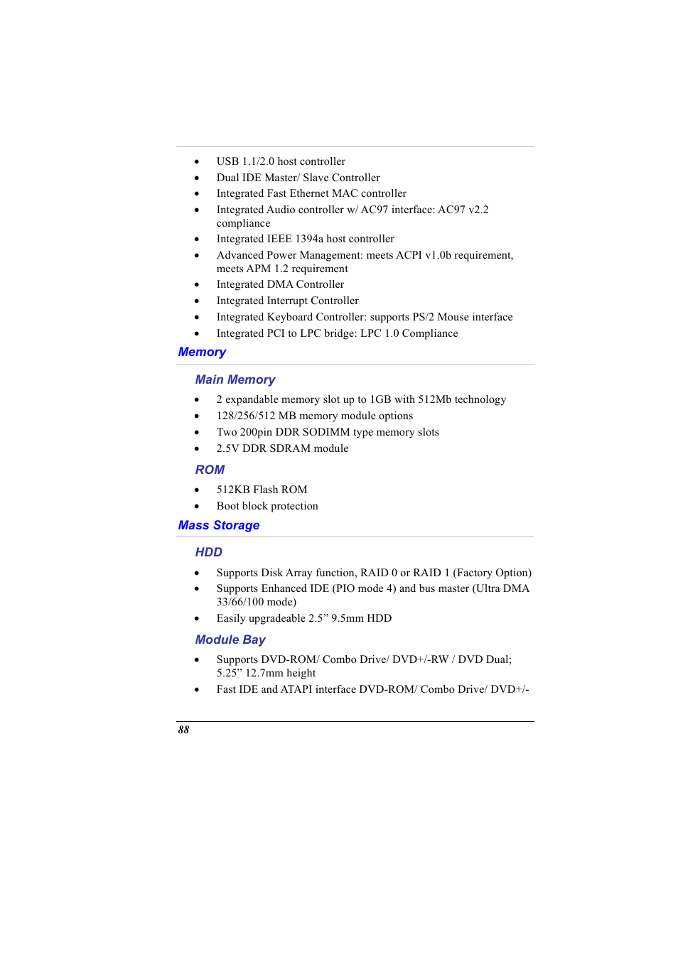 Memory, Main memory, Mass storage | Module bay | Elitegroup G900 User Manual User Manual | Page 96 / 103