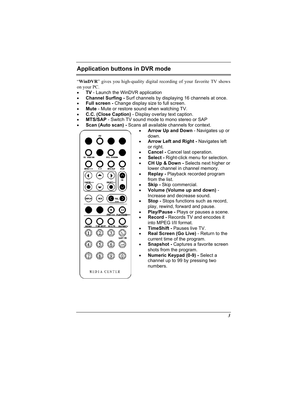 Application buttons in dvr mode | Elitegroup G900 Remote control User Manual | Page 3 / 18