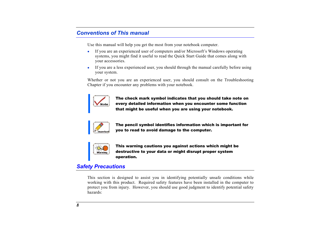 Conventions of this manual | Elitegroup G736 User Manual | Page 10 / 112