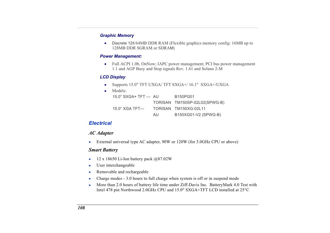 Electrical, Ac adapter, Smart battery | Elitegroup G736 User Manual | Page 110 / 112