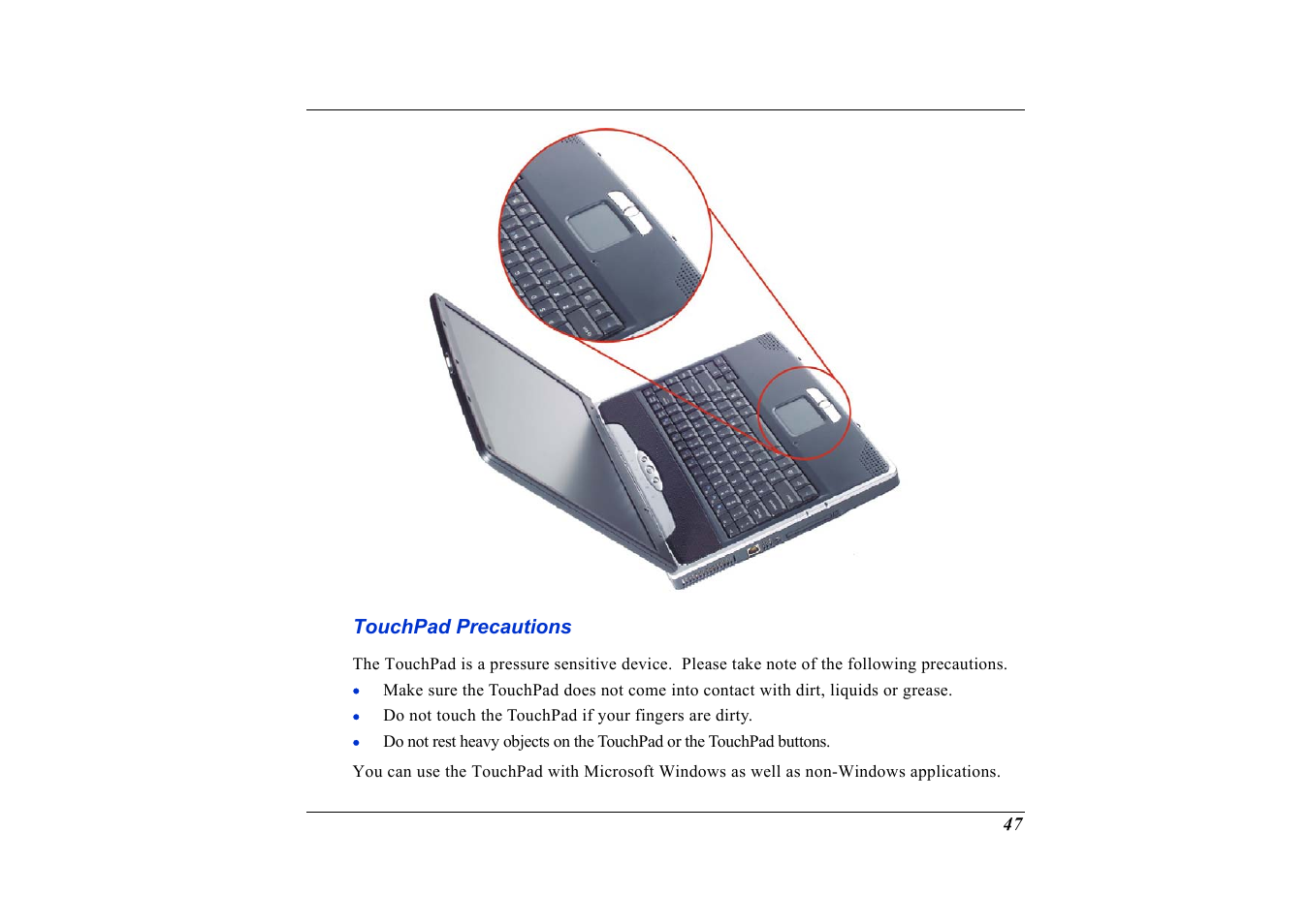 Touchpad precautions | Elitegroup G736 User Manual | Page 49 / 112