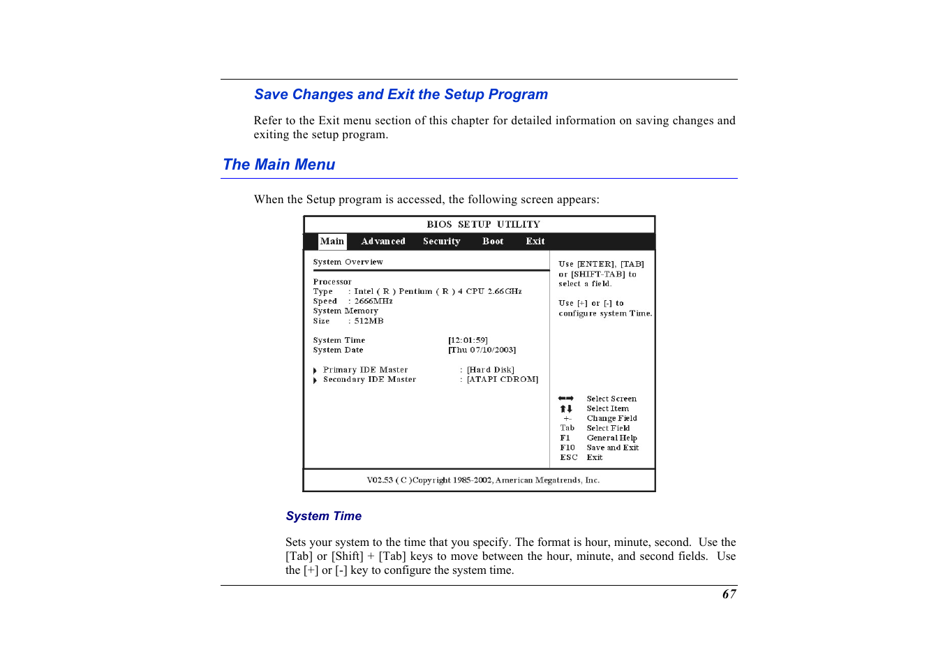 Save changes and exit the setup program, The main menu | Elitegroup G736 User Manual | Page 69 / 112