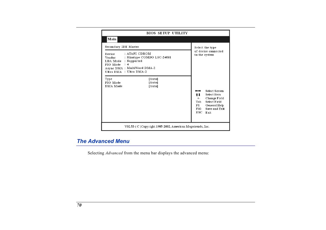 The advanced menu | Elitegroup G736 User Manual | Page 72 / 112