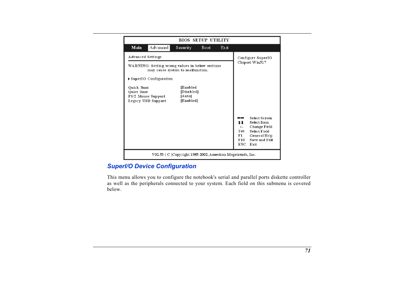 Superi/o device configuration | Elitegroup G736 User Manual | Page 73 / 112