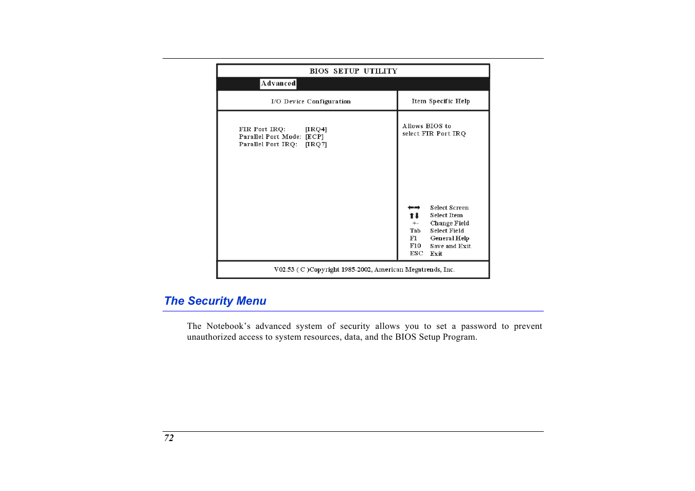 The security menu | Elitegroup G736 User Manual | Page 74 / 112