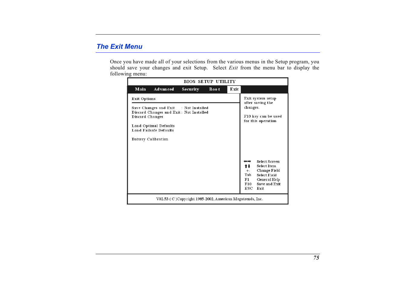 The exit menu | Elitegroup G736 User Manual | Page 77 / 112