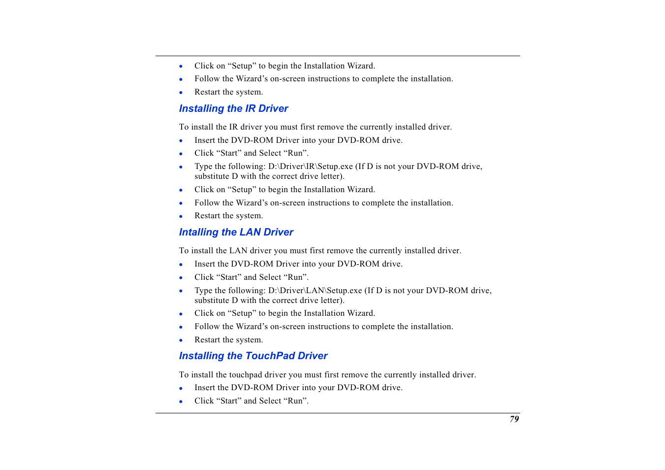 Installing the ir driver, Intalling the lan driver, Installing the touchpad driver | Elitegroup G736 User Manual | Page 81 / 112