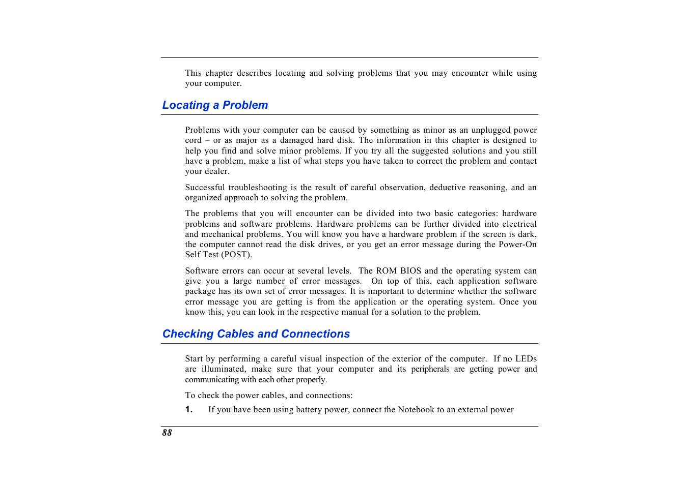 Locating a problem, Checking cables and connections | Elitegroup G736 User Manual | Page 90 / 112