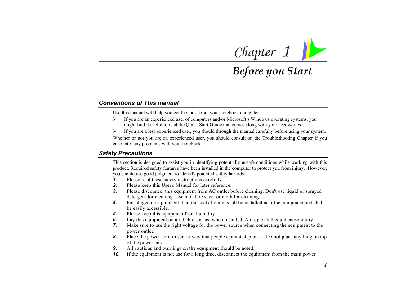 Conventions of this manual, Chapter 1: before you start, Before you start | Elitegroup G733G User Manual | Page 11 / 68