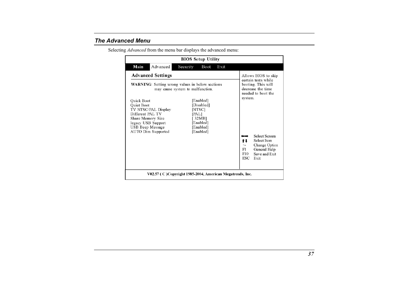 The advanced menu | Elitegroup G733G User Manual | Page 47 / 68