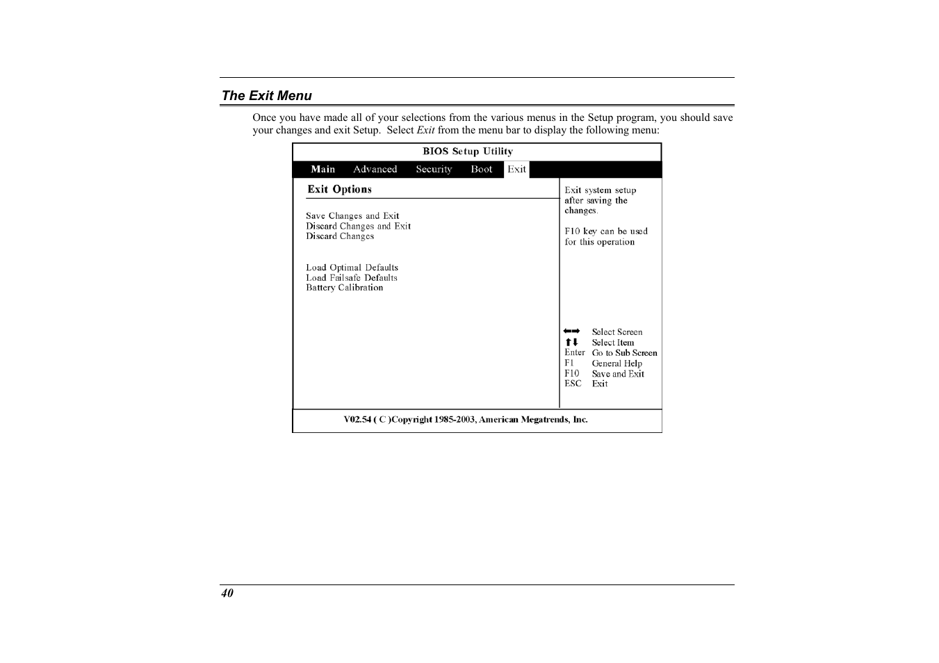 The exit menu | Elitegroup G733G User Manual | Page 50 / 68