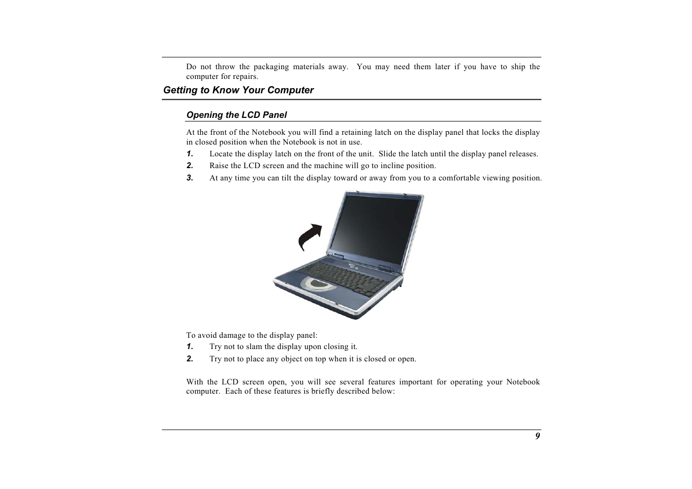 Getting to know your computer, Opening the lcd panel | Elitegroup G733 User Manual | Page 17 / 77
