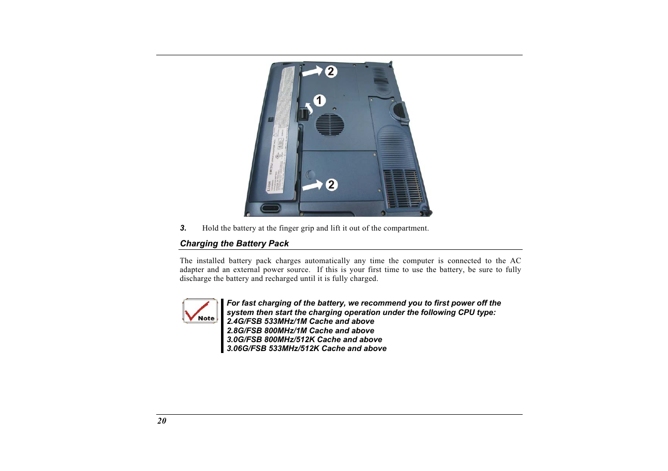 Charging the battery pack | Elitegroup G733 User Manual | Page 28 / 77