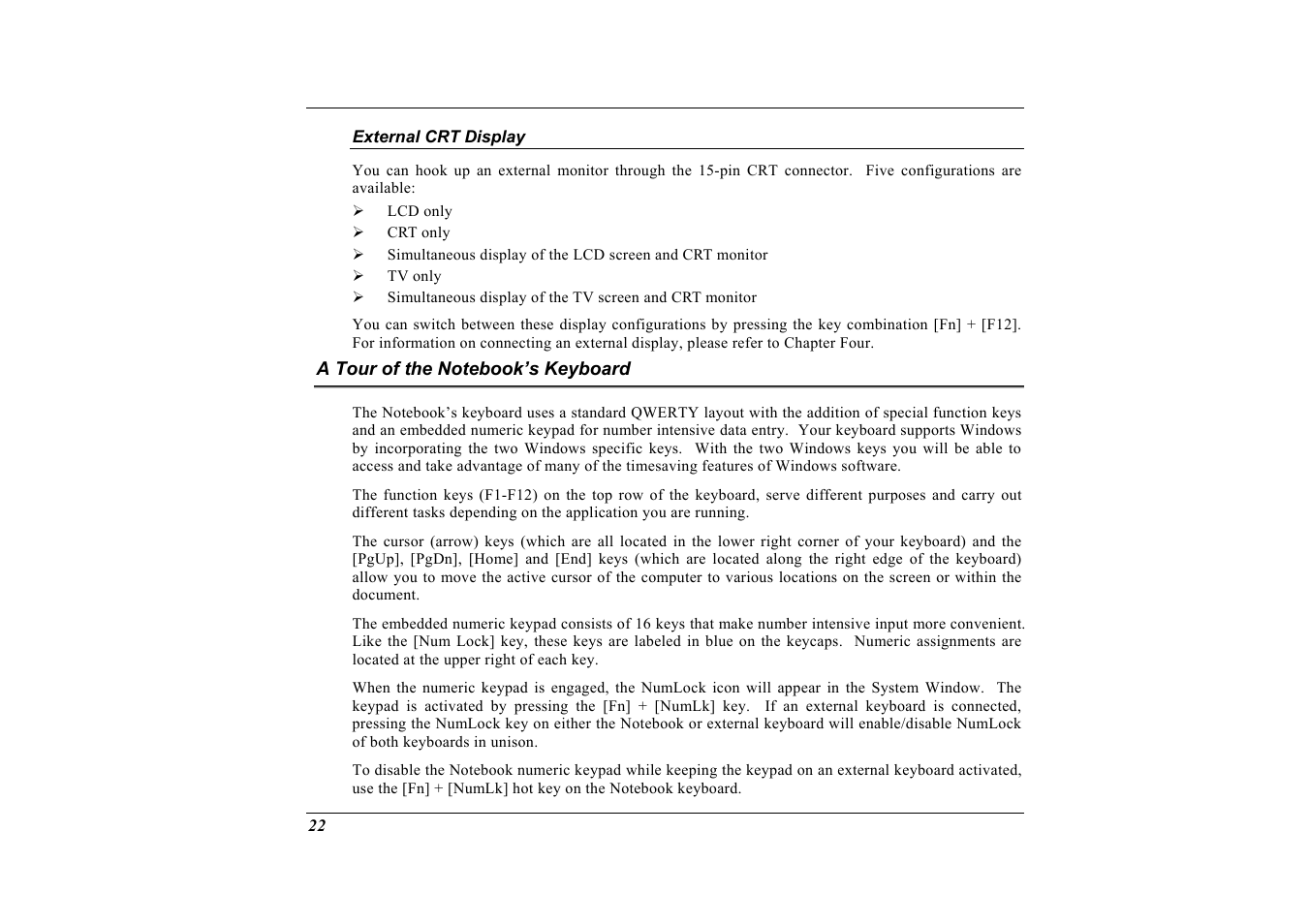 External crt display, A tour of the notebook’s keyboard | Elitegroup G733 User Manual | Page 30 / 77