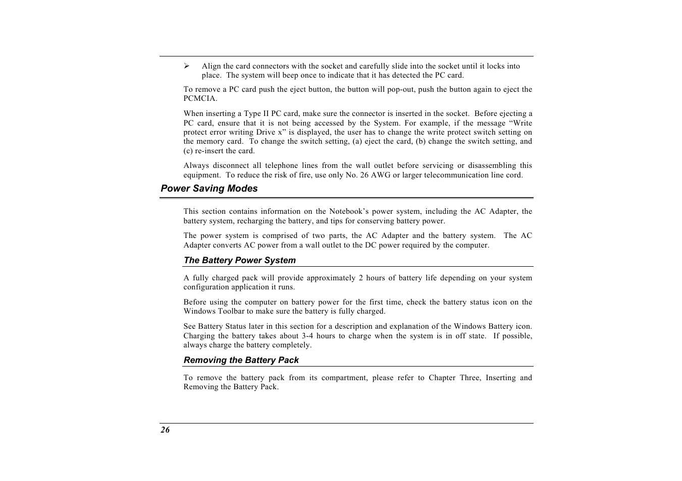 Power saving modes, The battery power system, Removing the battery pack | Elitegroup G733 User Manual | Page 34 / 77