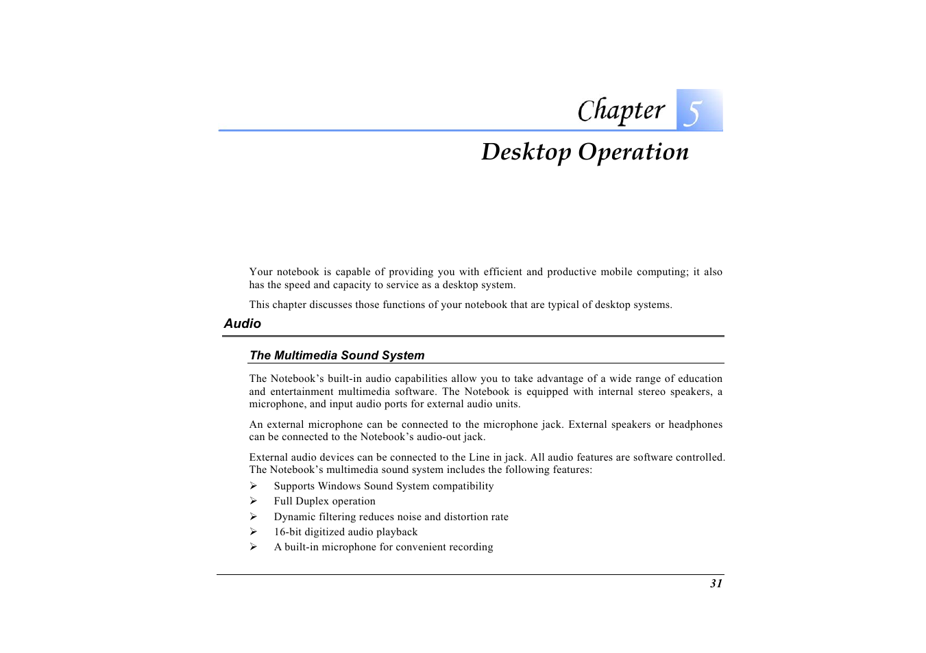 Audio, The multimedia sound system, Desktop operation | Elitegroup G733 User Manual | Page 39 / 77