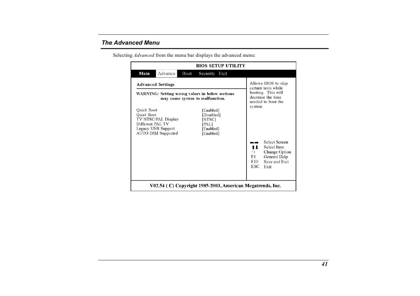 The advanced menu | Elitegroup G733 User Manual | Page 49 / 77