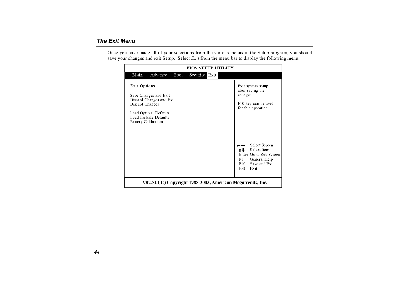 The exit menu | Elitegroup G733 User Manual | Page 52 / 77