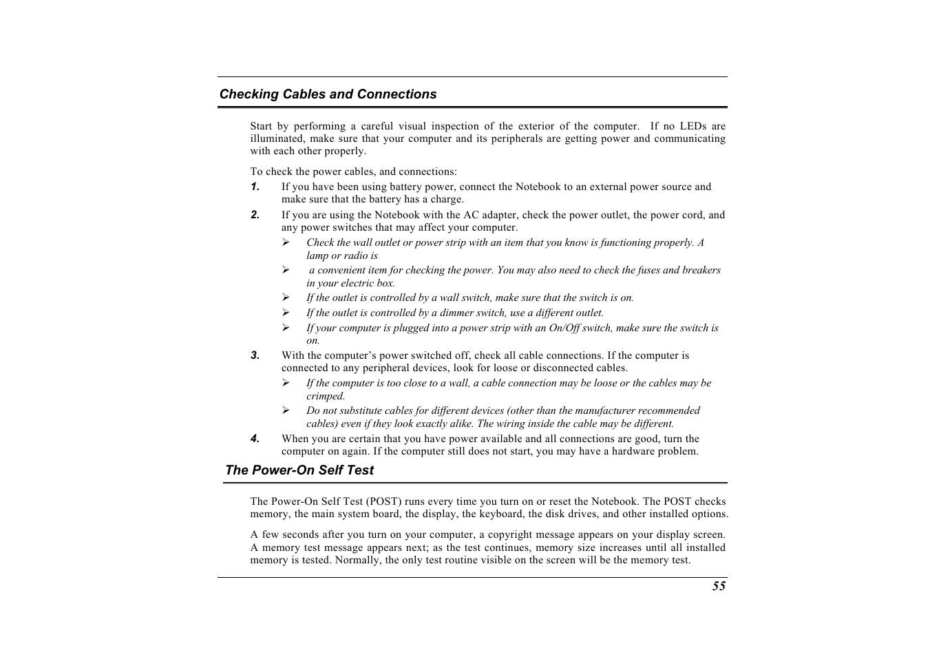 Checking cables and connections, The power-on self test | Elitegroup G733 User Manual | Page 63 / 77