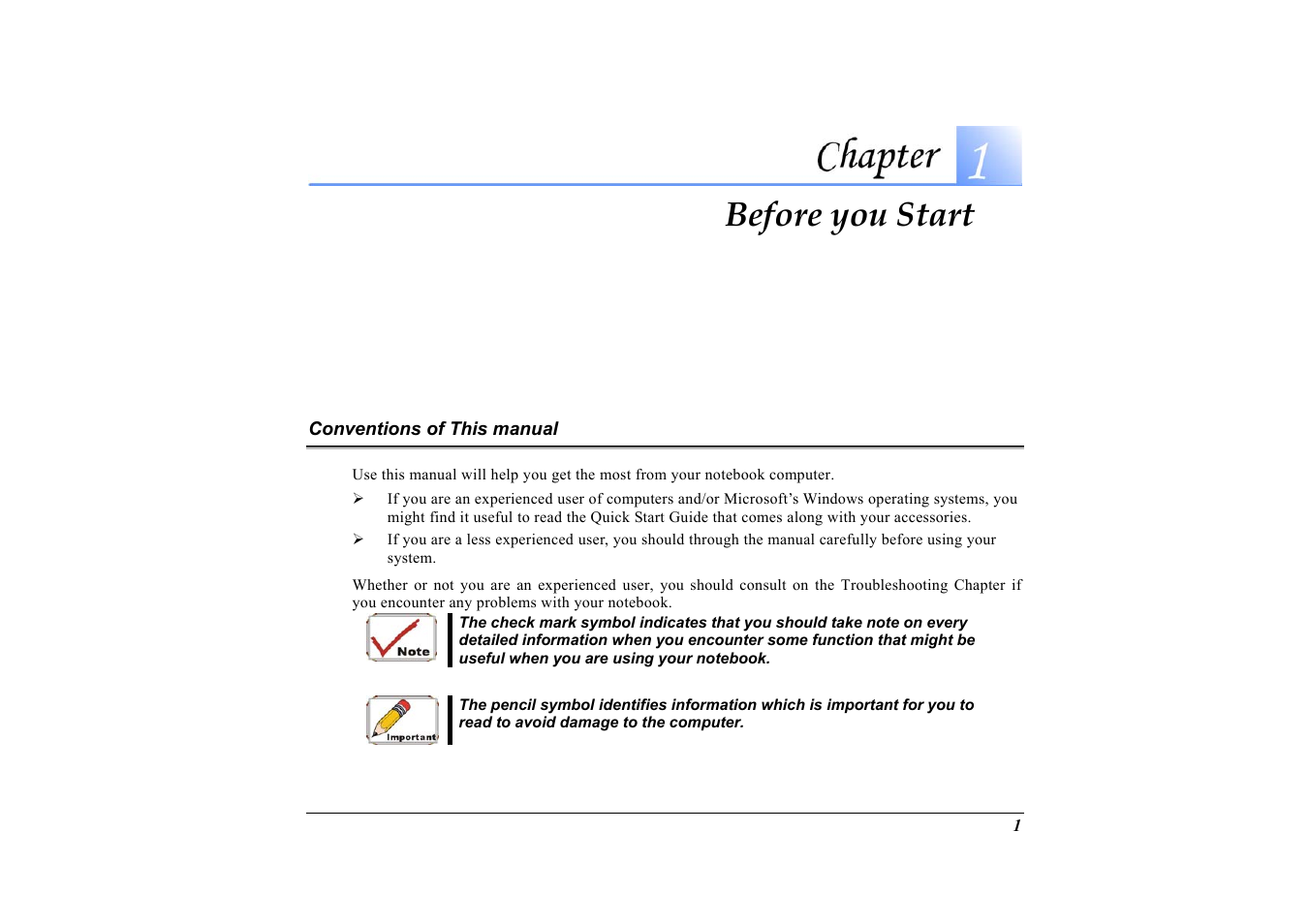 Conventions of this manual, Before you start | Elitegroup G733 User Manual | Page 9 / 77