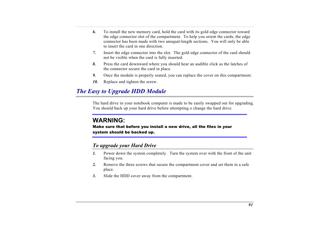 The easy to upgrade hdd module, To upgrade your hard drive, Warning | Elitegroup G732 (V2.0) User Manual | Page 103 / 118