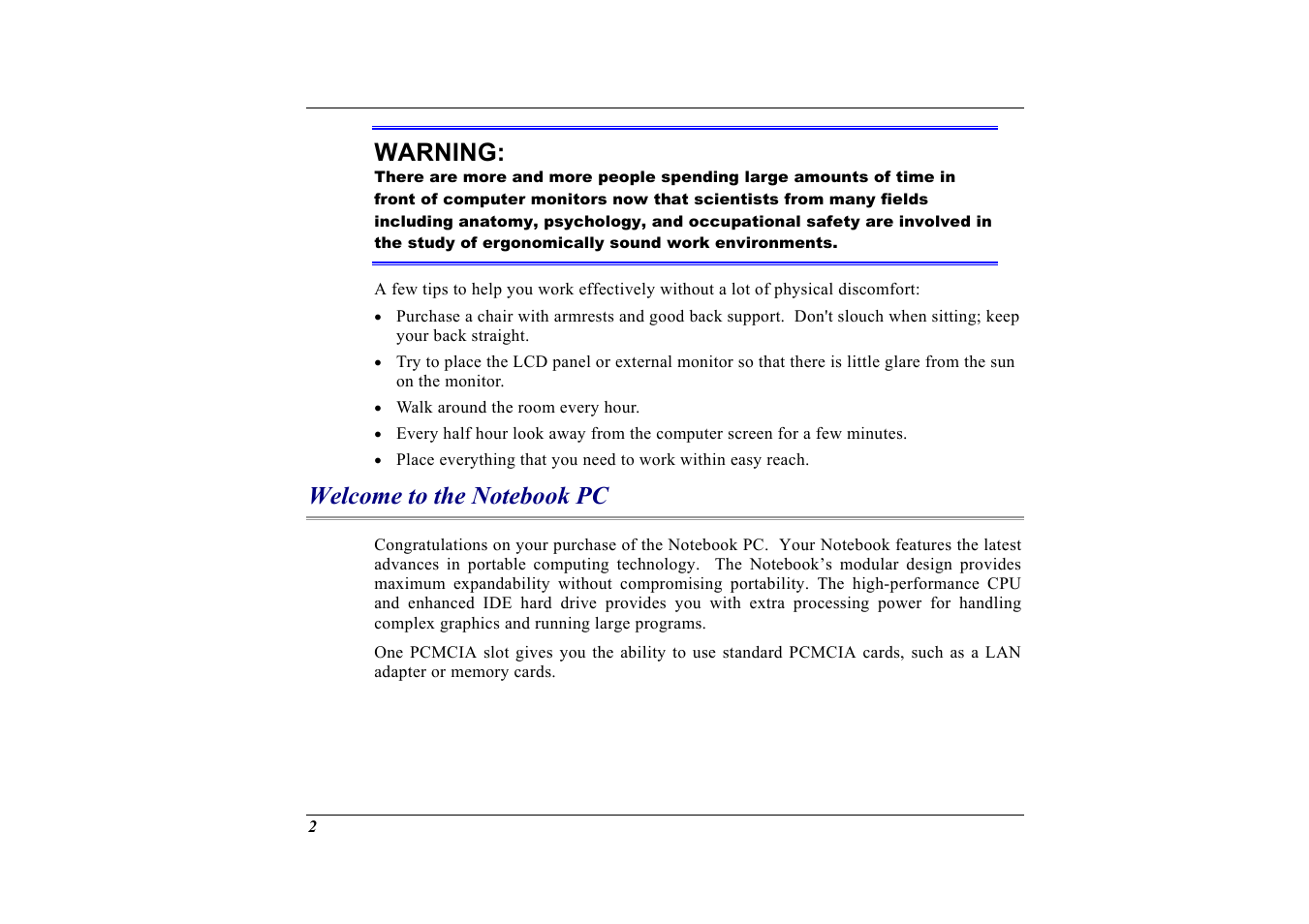 Welcome to the notebook pc, Warning | Elitegroup G732 (V2.0) User Manual | Page 14 / 118