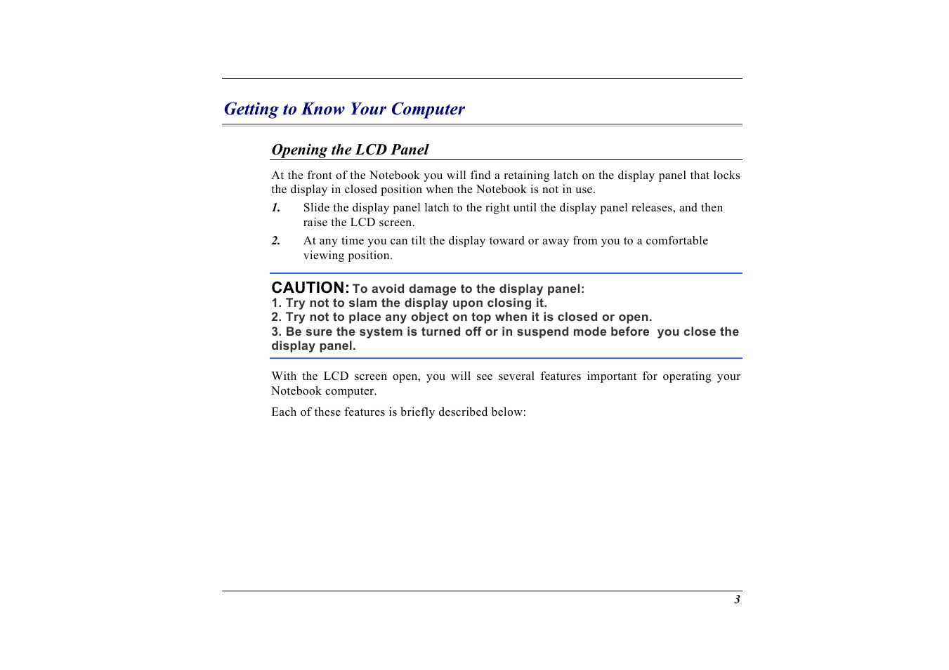 Getting to know your computer, Opening the lcd panel | Elitegroup G732 (V2.0) User Manual | Page 15 / 118