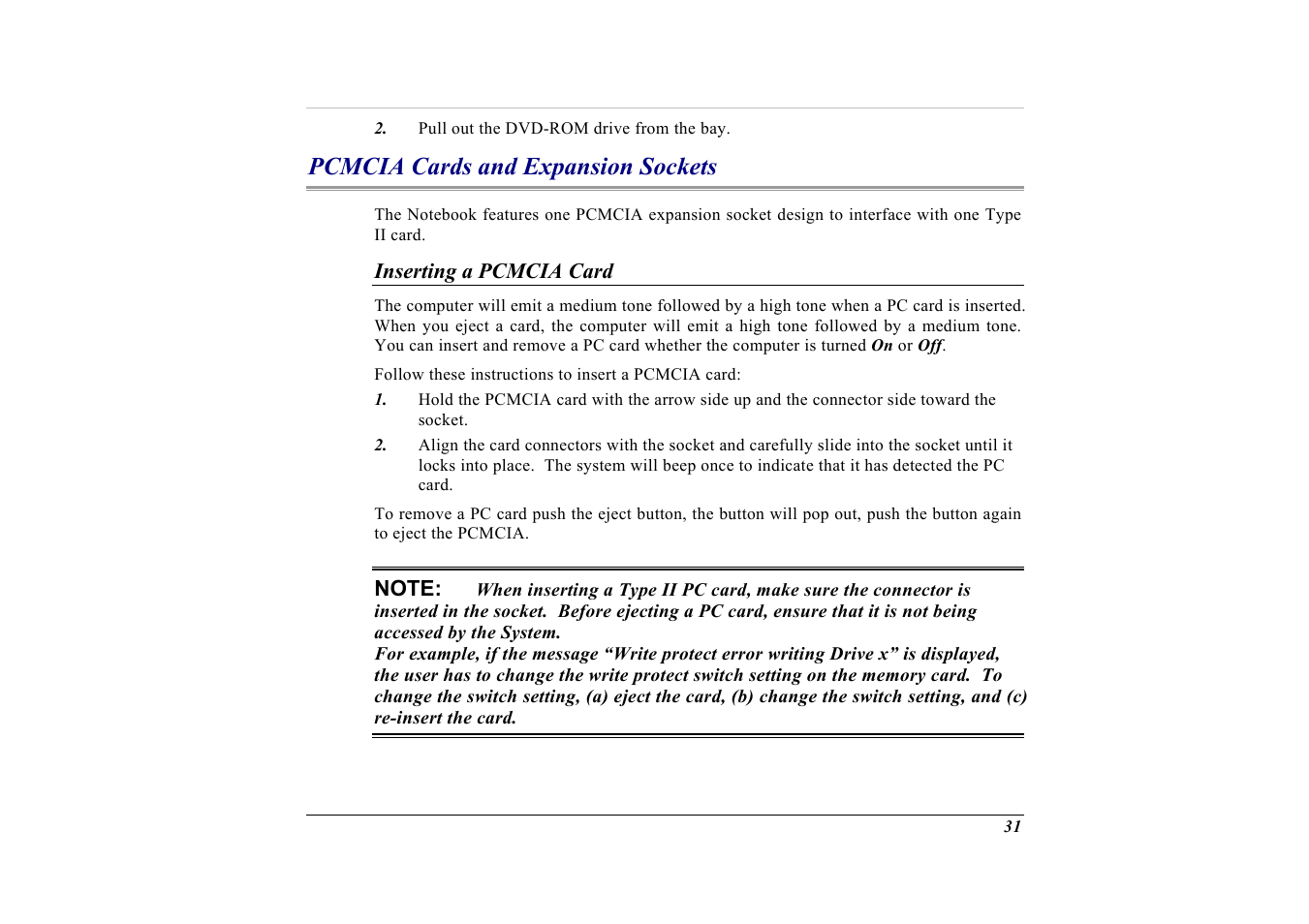 Pcmcia cards and expansion sockets, Inserting a pcmcia card | Elitegroup G732 (V2.0) User Manual | Page 43 / 118