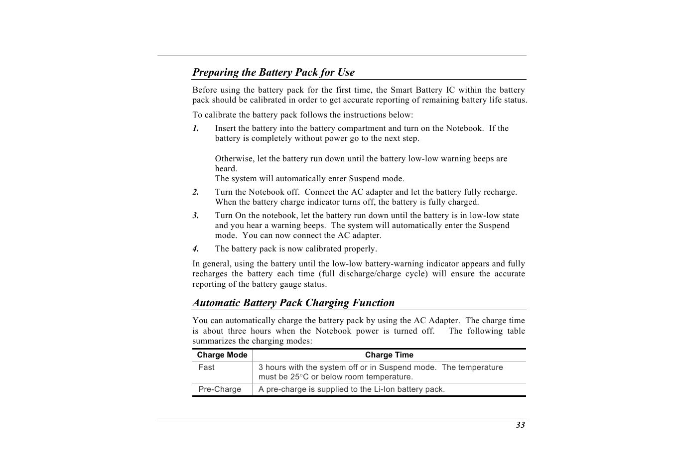 Preparing the battery pack for use, Automatic battery pack charging function | Elitegroup G732 (V2.0) User Manual | Page 45 / 118