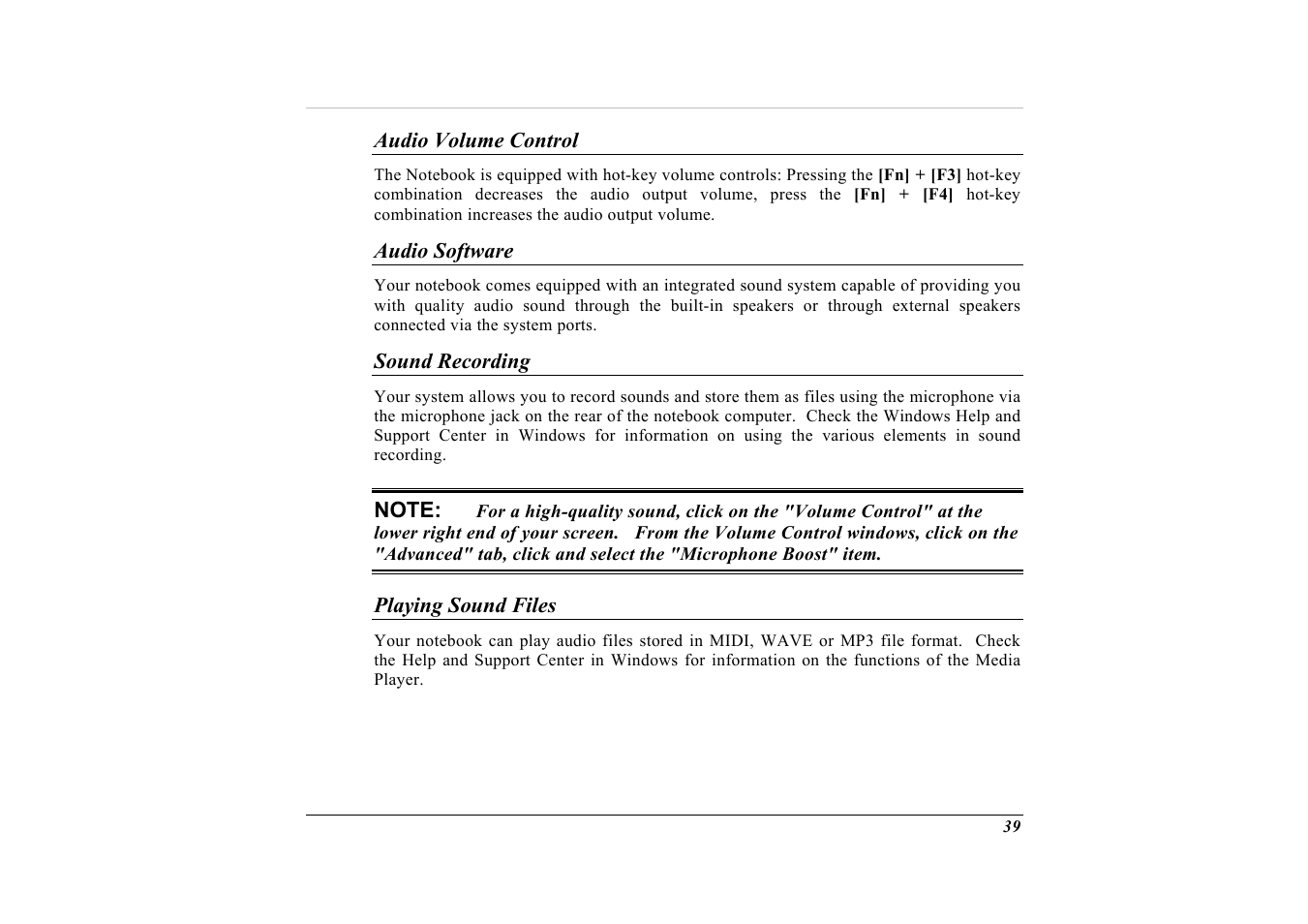 Audio volume control, Audio software, Sound recording | Playing sound files | Elitegroup G732 (V2.0) User Manual | Page 51 / 118